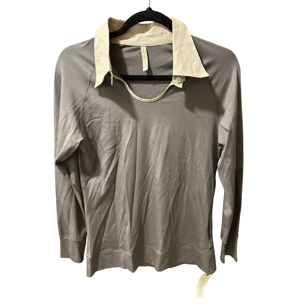 Wear In Good Health Women Gray Micromodal Linen Trim Long Sleeve Top Size M NWT